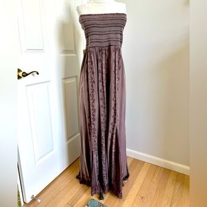 NWOT Strapless Tube Top Maxi Dress Embroidered Plum Sz XL Fits Most